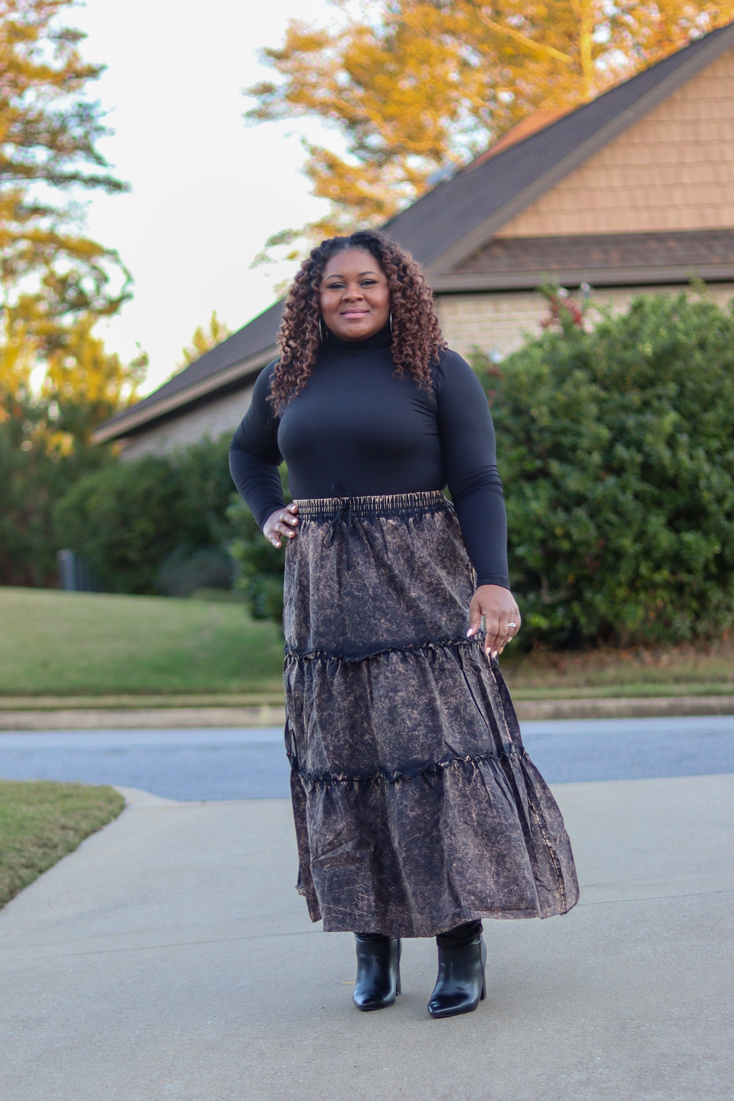 Camila Acid Wash Tiered Skirt Set (Plus)