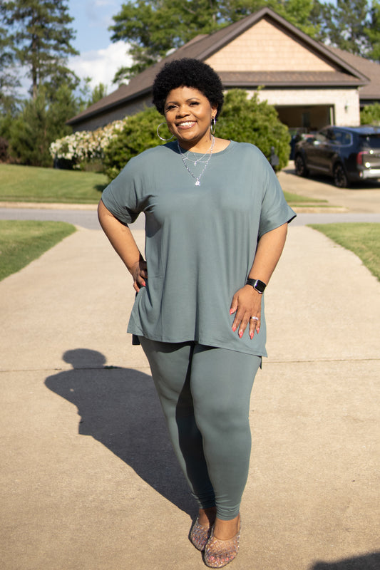 Eden Lounge Set (Crew Neck) - Ash Jade (Plus)