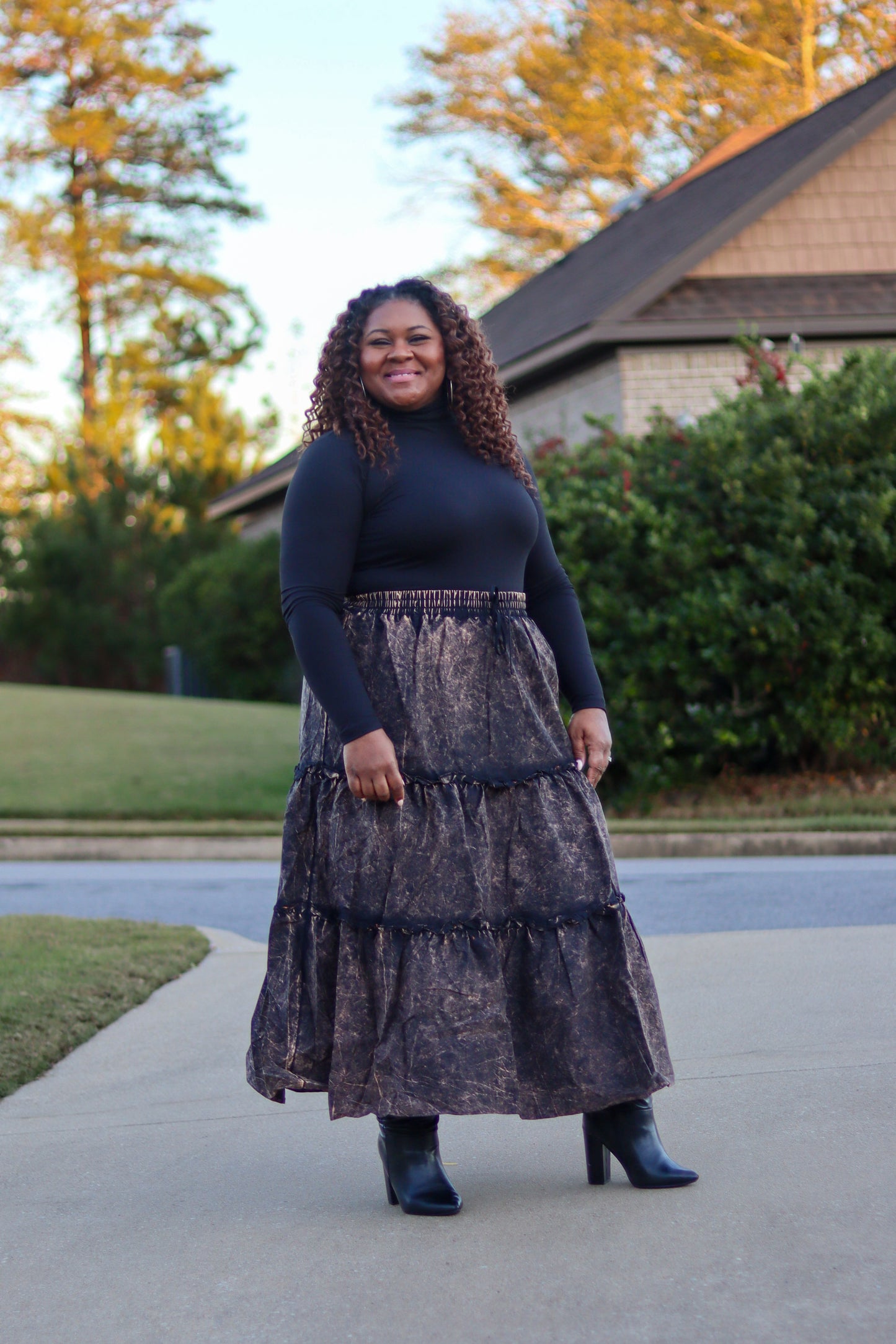 Camila Acid Wash Tiered Skirt Set (Plus)