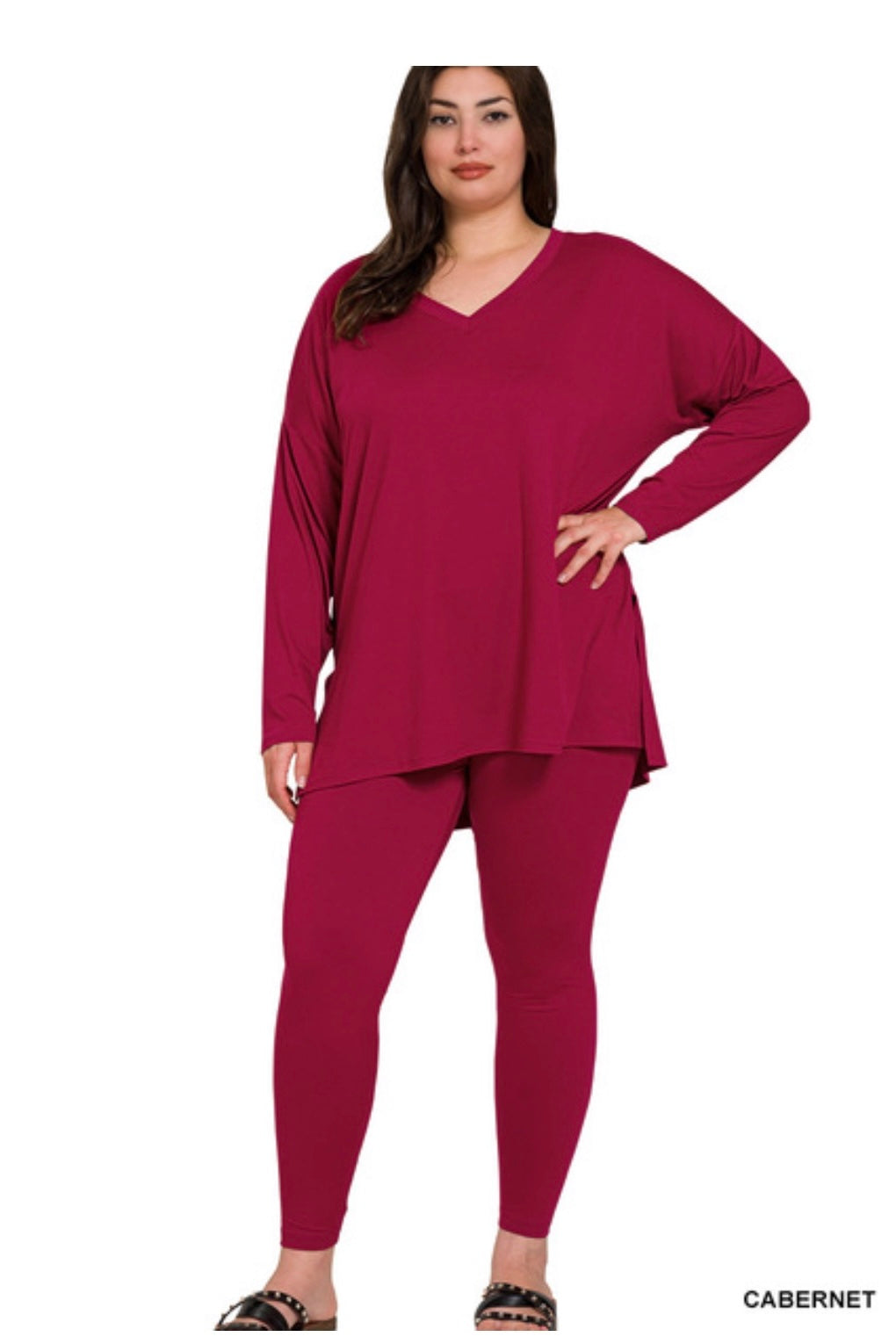 Jade V-Neck Lounge Set (Plus) - Multiple Colors