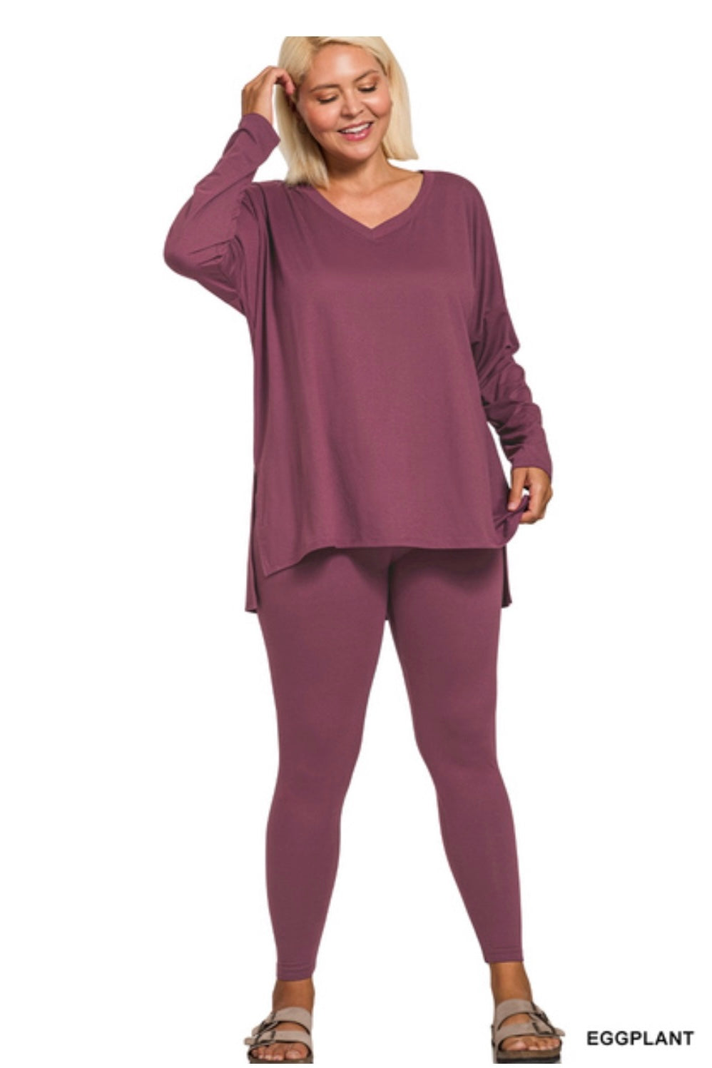 Jade V-Neck Lounge Set (Plus) - Multiple Colors