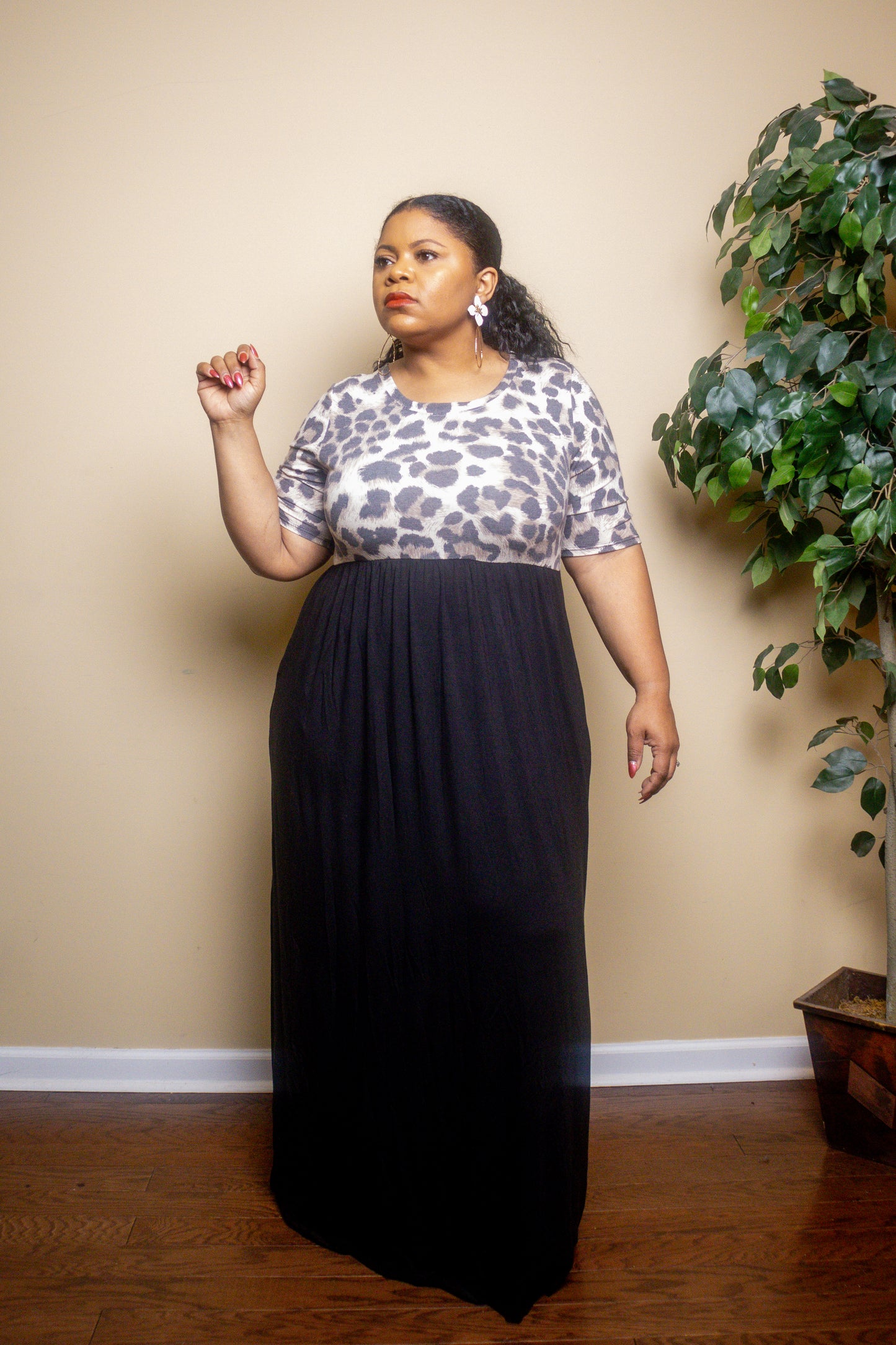 Deirdre Leopard Top Maxi Dress (Plus)